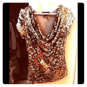 INC Sequin Silver Blouse Med